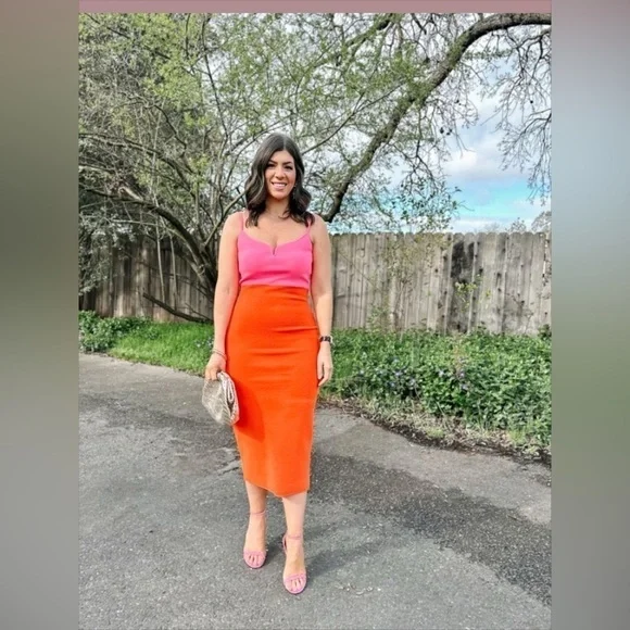 Express Body Contour V-Wire Color Block Midi Sweater Dress Large - Picture 13 of 16